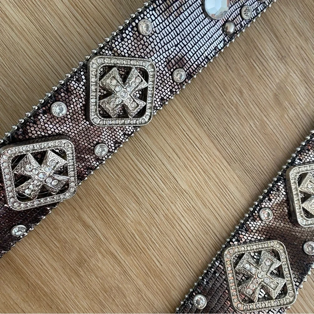 Nocona Belt Co Snake and Cross Rhinestone Leather Belt NEW